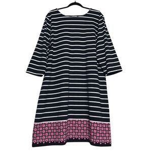 Talbots Striped Geometric Print Half Sleeve Boat Neck Shift Dress Sz XL Preppy
